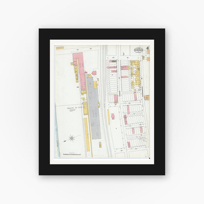 Old map wall art mockup — black gallery frame with white mat — Sanborn Fire Insurance Map from Monessen, Westmoreland County, Pennsylvania (1901), Sheet #0004