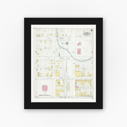 Old map wall art mockup — black gallery frame with white mat — Sanborn Fire Insurance Map from Grand Rapids, Itasca County, Minnesota (1904), Sheet #0003