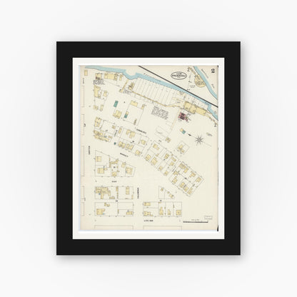 Old map wall art mockup — black gallery frame with white mat — Sanborn Fire Insurance Map from Apalachicola, Franklin County, Florida (1897), Sheet #0002