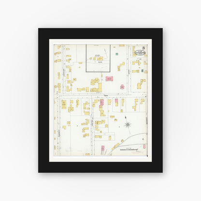 Old map wall art mockup — black gallery frame with white mat — Sanborn Fire Insurance Map from Ashburnham, Worcester County, Massachusetts (1904), Sheet #0003