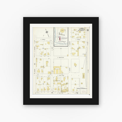 Old map wall art mockup — black gallery frame with white mat — Sanborn Fire Insurance Map from Victoria, Victoria County, Texas (1912), Sheet #0011