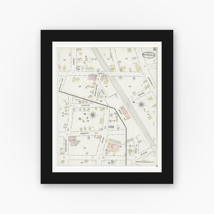 Old map wall art mockup — black gallery frame with white mat — Sanborn Fire Insurance Map from New Rochelle, Westchester County, New York (1887), Sheet #0005