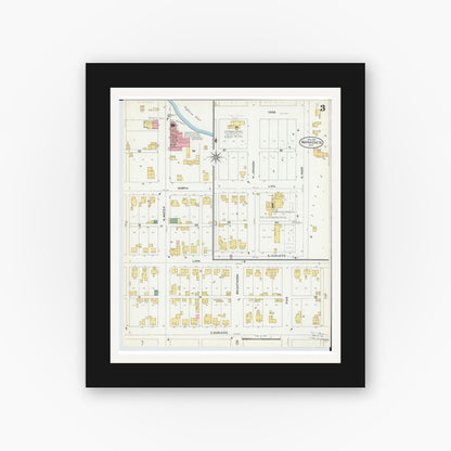 Old map wall art mockup — black gallery frame with white mat — Sanborn Fire Insurance Map from Wapakoneta, Auglaize County, Ohio (1904), Sheet #0003
