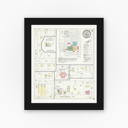 Old map wall art mockup — black gallery frame with white mat — Sanborn Fire Insurance Map from Uvalde, Uvalde County, Texas (1910), Sheet #0001