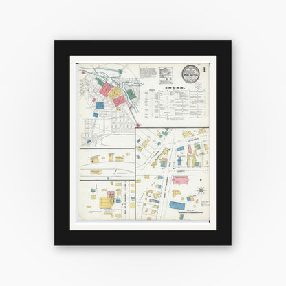 Old map wall art mockup — black gallery frame with white mat — Sanborn Fire Insurance Map from Burlington, Racine County, Wisconsin (1904), Sheet #0001
