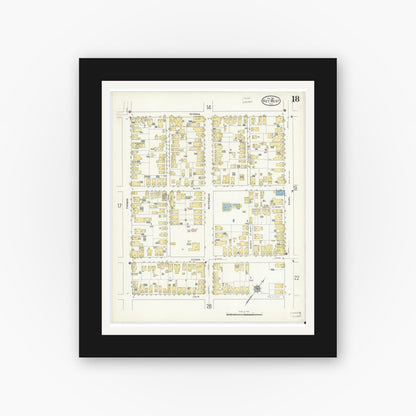 Old map wall art mockup — black gallery frame with white mat — Sanborn Fire Insurance Map from Key West, Monroe County, Florida (1912), Sheet #0018