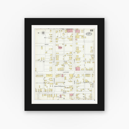 Old map wall art mockup — black gallery frame with white mat — Sanborn Fire Insurance Map from New Castle, Lawrence County, Pennsylvania (1899), Sheet #0022