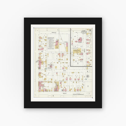 Old map wall art mockup — black gallery frame with white mat — Sanborn Fire Insurance Map from Red Bud, Randolph County, Illinois (1900), Sheet #0003