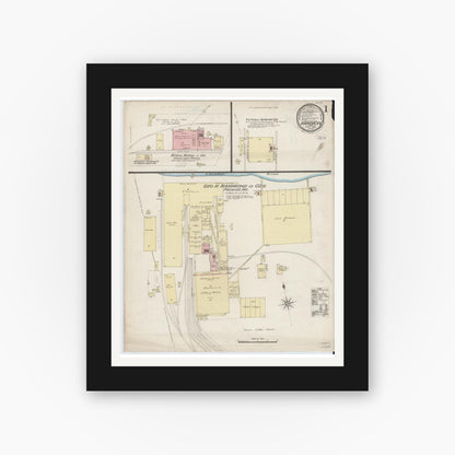 Old map wall art mockup — black gallery frame with white mat — Sanborn Fire Insurance Map from Hammond, Lake County, Indiana (1886) - Complete Map Set