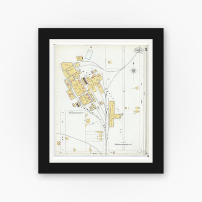 Old map wall art mockup — black gallery frame with white mat — Sanborn Fire Insurance Map from Cambridge, Guernsey County, Ohio (1901), Sheet #0002