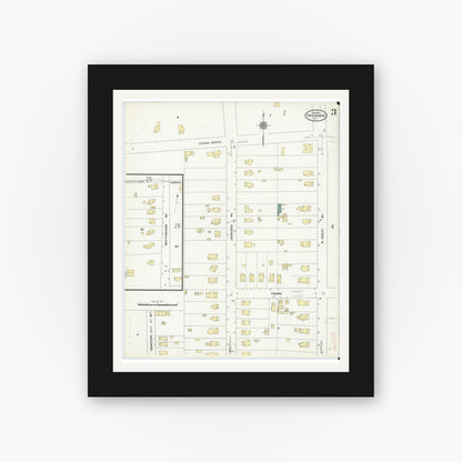 Old map wall art mockup — black gallery frame with white mat — Sanborn Fire Insurance Map from Patchogue, Suffolk County, New York (1910), Sheet #0003