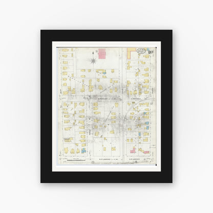 Old map wall art mockup — black gallery frame with white mat — Sanborn Fire Insurance Map from Beloit, Rock County, Wisconsin (1908), Sheet #0020