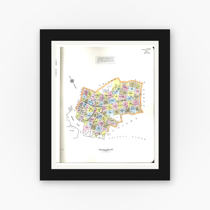 Old map wall art mockup — black gallery frame with white mat — Sanborn Fire Insurance Map from Honolulu, Oahu County, Hawaii (1956), Sheet #0001