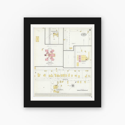Old map wall art mockup — black gallery frame with white mat — Sanborn Fire Insurance Map from Saint Marys, Elk County, Pennsylvania (1904), Sheet #0009