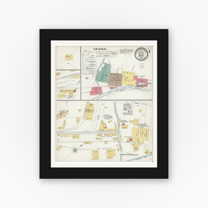 Old map wall art mockup — black gallery frame with white mat — Sanborn Fire Insurance Map from Delhi, Delaware County, New York (1903) - Complete Map Set