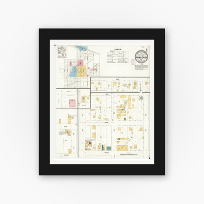 Old map wall art mockup — black gallery frame with white mat — Sanborn Fire Insurance Map from Grundy Center, Grundy County, Iowa (1902) â€” Complete Set