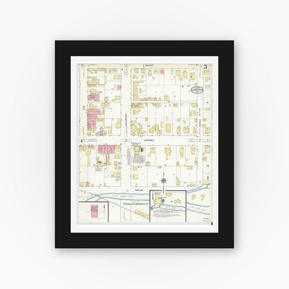Old map wall art mockup — black gallery frame with white mat — Sanborn Fire Insurance Map from Corydon, Harrison County, Indiana (1910), Sheet #0005