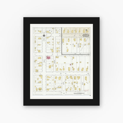 Old map wall art mockup — black gallery frame with white mat — Sanborn Fire Insurance Map from Brookston, White County, Indiana (1919), Sheet #0003