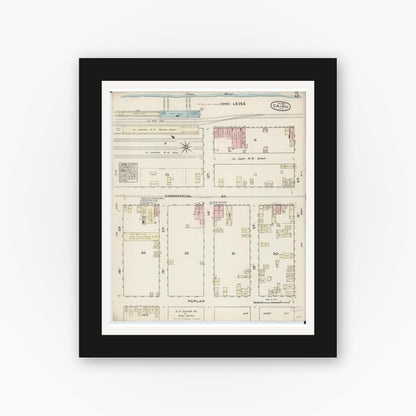 Old map wall art mockup — black gallery frame with white mat — Sanborn Fire Insurance Map from Cairo, Alexander County, Illinois (1885), Sheet #0005