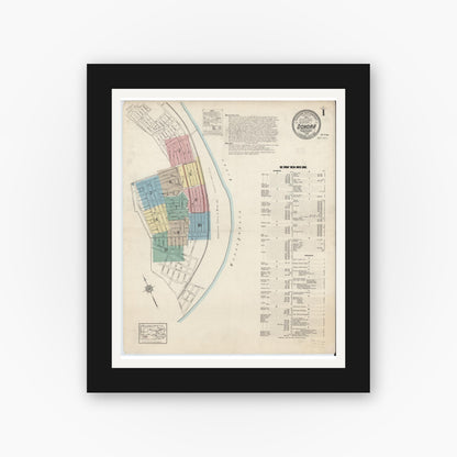 Old map wall art mockup — black gallery frame with white mat — Sanborn Fire Insurance Map from Donora, Washington County, Pennsylvania (1914) - Complete Map Set