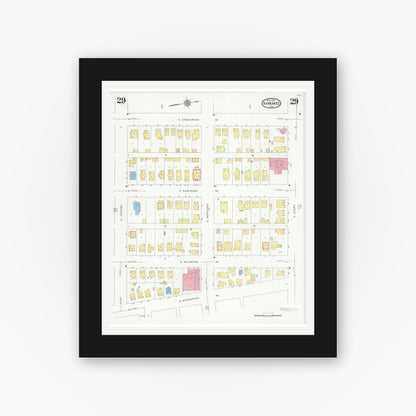 Old map wall art mockup — black gallery frame with white mat — Sanborn Fire Insurance Map from Kankakee, Kankakee County, Illinois (1930), Sheet #0029