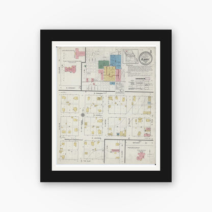 Old map wall art mockup — black gallery frame with white mat — Sanborn Fire Insurance Map from Albany, Gentry County, Missouri (1916) - Complete Map Set