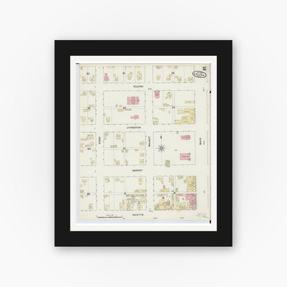 Old map wall art mockup — black gallery frame with white mat — Sanborn Fire Insurance Map from Celina, Mercer County, Ohio (1890), Sheet #0002