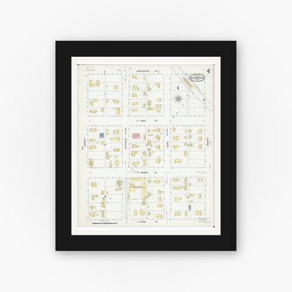 Old map wall art mockup — black gallery frame with white mat — Sanborn Fire Insurance Map from Hutchinson, Mcleod County, Minnesota (1909), Sheet #0004
