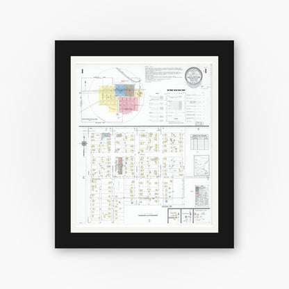 Old map wall art mockup — black gallery frame with white mat — Sanborn Fire Insurance Map from Houston, Houston County, Minnesota (1950), Sheet #0001