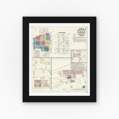 Old map wall art mockup — black gallery frame with white mat — Sanborn Fire Insurance Map from Highland, Madison County, Illinois (1908), Sheet #0001