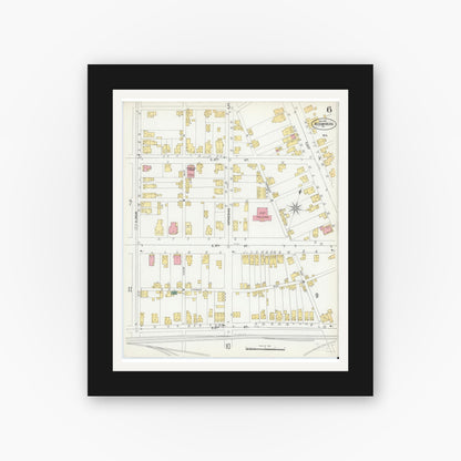 Old map wall art mockup — black gallery frame with white mat — Sanborn Fire Insurance Map from Bloomsburg, Columbia County, Pennsylvania (1901), Sheet #0006