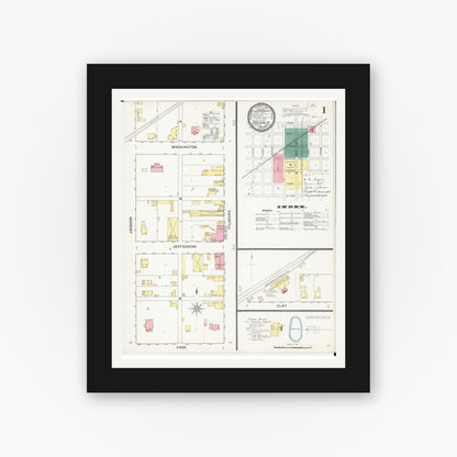 Old map wall art mockup — black gallery frame with white mat — Sanborn Fire Insurance Map from Osceola, Clarke County, Iowa (1893) â€” Complete Set