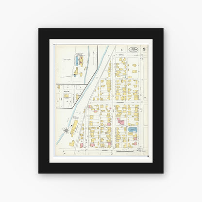 Old map wall art mockup — black gallery frame with white mat — Sanborn Fire Insurance Map from East Liverpool, Columbiana County, Ohio (1903), Sheet #0002