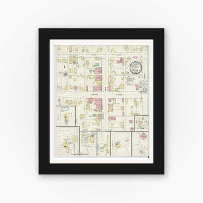 Old map wall art mockup — black gallery frame with white mat — Sanborn Fire Insurance Map from Attica, Seneca County, Ohio (1897), Sheet #0001