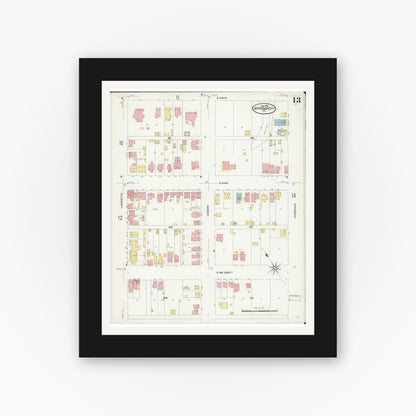 Old map wall art mockup — black gallery frame with white mat — Sanborn Fire Insurance Map from Jefferson City, Cole County, Missouri (1908), Sheet #0013