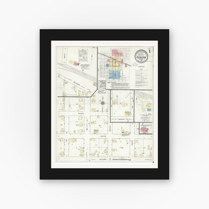 Old map wall art mockup — black gallery frame with white mat — Sanborn Fire Insurance Map from Pierceton, Kosciusko County, Indiana (1914), Sheet #0001
