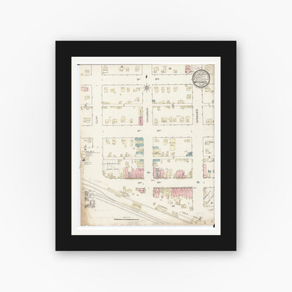 Old map wall art mockup — black gallery frame with white mat — Sanborn Fire Insurance Map from West Liberty, Muscatine County, Iowa (1886), Sheet #0001