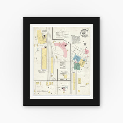 Old map wall art mockup — black gallery frame with white mat — Sanborn Fire Insurance Map from Hamlet, Richmond County, North Carolina (1911) - Complete Map Set