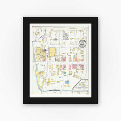 Old map wall art mockup — black gallery frame with white mat — Sanborn Fire Insurance Map from Horicon, Dodge County, Wisconsin (1904) - Complete Map Set