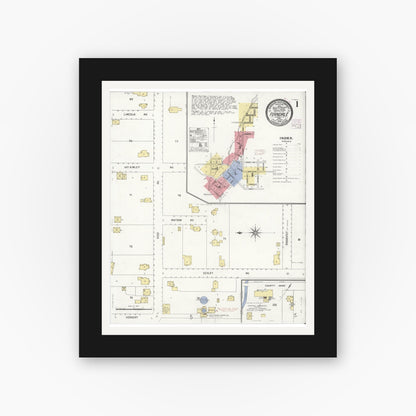 Old map wall art mockup — black gallery frame with white mat — Sanborn Fire Insurance Map from Ferndale, Humboldt County, California (1909) - Complete Map Set