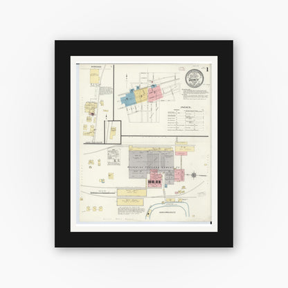 Old map wall art mockup — black gallery frame with white mat — Sanborn Fire Insurance Map from Quincy, Branch County, Michigan (1911) - Complete Map Set