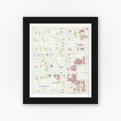 Old map wall art mockup — black gallery frame with white mat — Sanborn Fire Insurance Map from Carlinville, Macoupin County, Illinois (1906), Sheet #0004