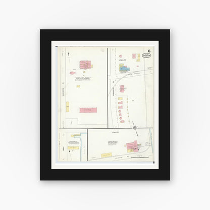 Old map wall art mockup — black gallery frame with white mat — Sanborn Fire Insurance Map from Trenton, Wayne County, Michigan (1912), Sheet #0006