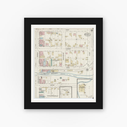 Old map wall art mockup — black gallery frame with white mat — Sanborn Fire Insurance Map from Wabash, Wabash County, Indiana (1887), Sheet #0003