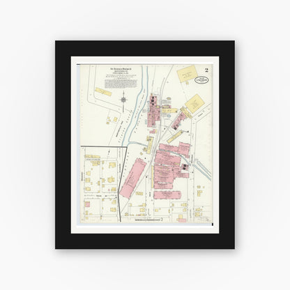 Old map wall art mockup — black gallery frame with white mat — Sanborn Fire Insurance Map from Lynchburg, Highland County, Ohio (1911), Sheet #0002