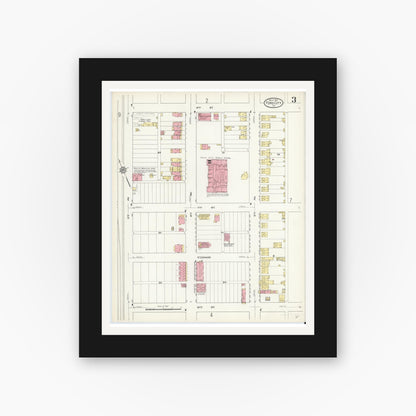 Old map wall art mockup — black gallery frame with white mat — Sanborn Fire Insurance Map from Ford City, Armstrong County, Pennsylvania (1913), Sheet #0003