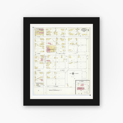 Old map wall art mockup — black gallery frame with white mat — Sanborn Fire Insurance Map from Ottawa, Putnam County, Ohio (1911), Sheet #0005