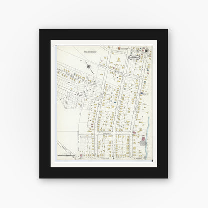 Old map wall art mockup — black gallery frame with white mat — Sanborn Fire Insurance Map from Cuyahoga Falls, Summit County, Ohio (1916), Sheet #0010