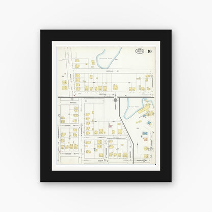 Old map wall art mockup — black gallery frame with white mat — Sanborn Fire Insurance Map from Dover, Morris County, New Jersey (1916), Sheet #0010