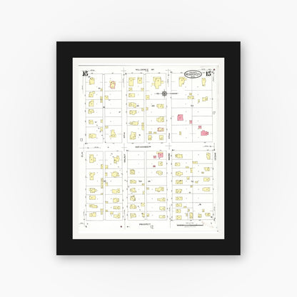 Old map wall art mockup — black gallery frame with white mat — Sanborn Fire Insurance Map from Webster City, Hamilton County, Iowa (1923), Sheet #0015